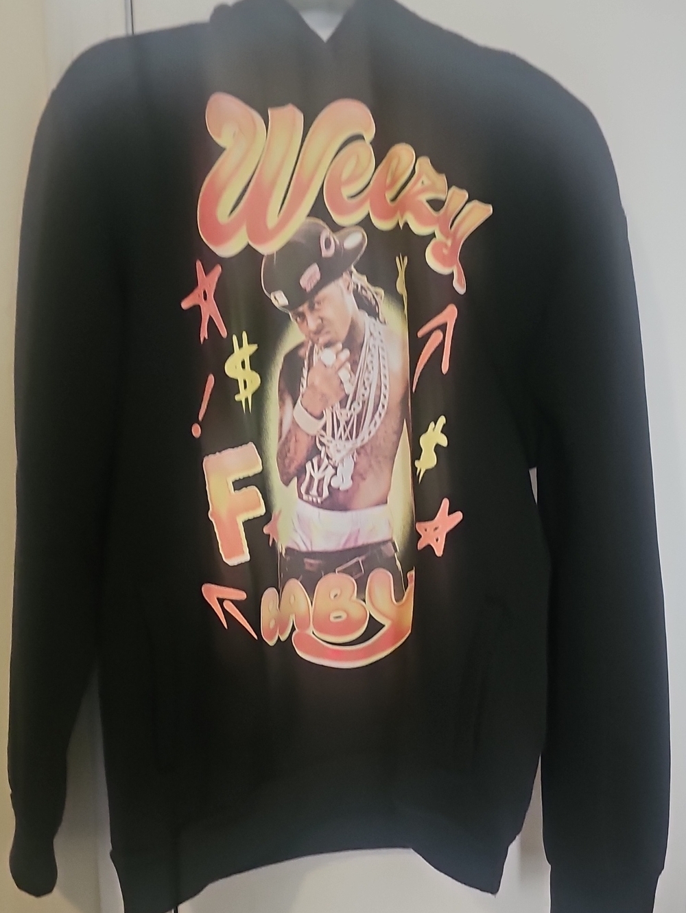 Black Graphic Hoodie with Retro Rapper Print